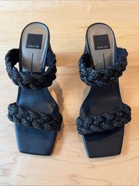 Dolce Vita Paily Braided Strap Pump Sandals in Black Rhinestone size 8.5 NWOT